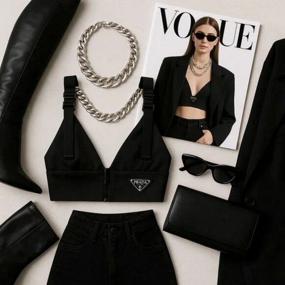 SOLD Prada Re-Nylon Logo-Plaque Bralette Top – NWT - Picture 2 of 16